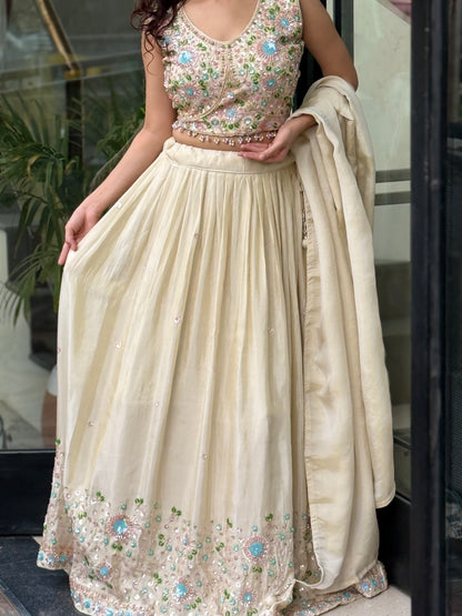 Cream lehanga with handwork