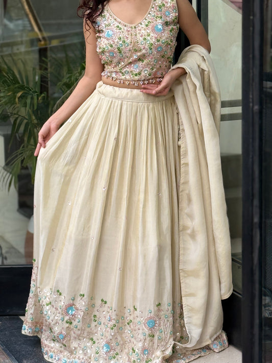Cream lehanga with handwork