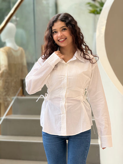 Women’s White Side Lace-Up Shirt | Adjustable Waist Shirt