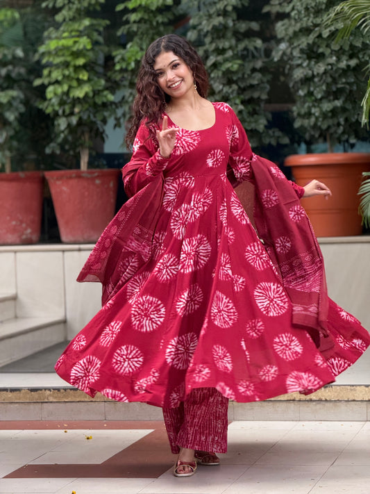 Anarkali ghera cotton suit set
