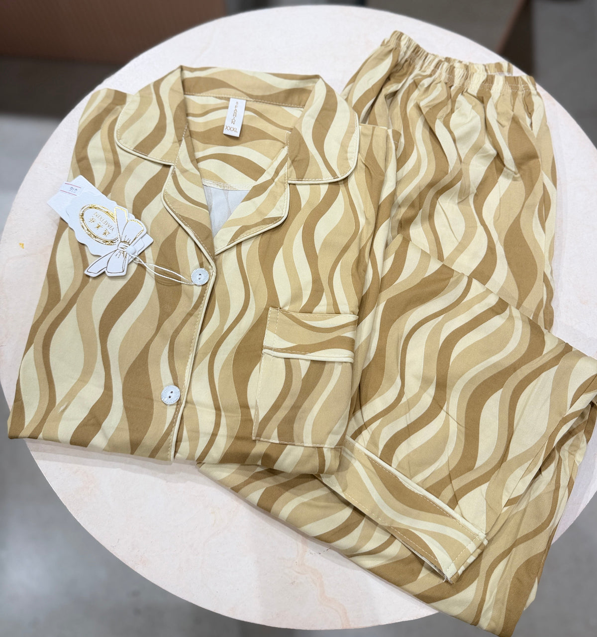 watery wavy print 2 piece night suit set