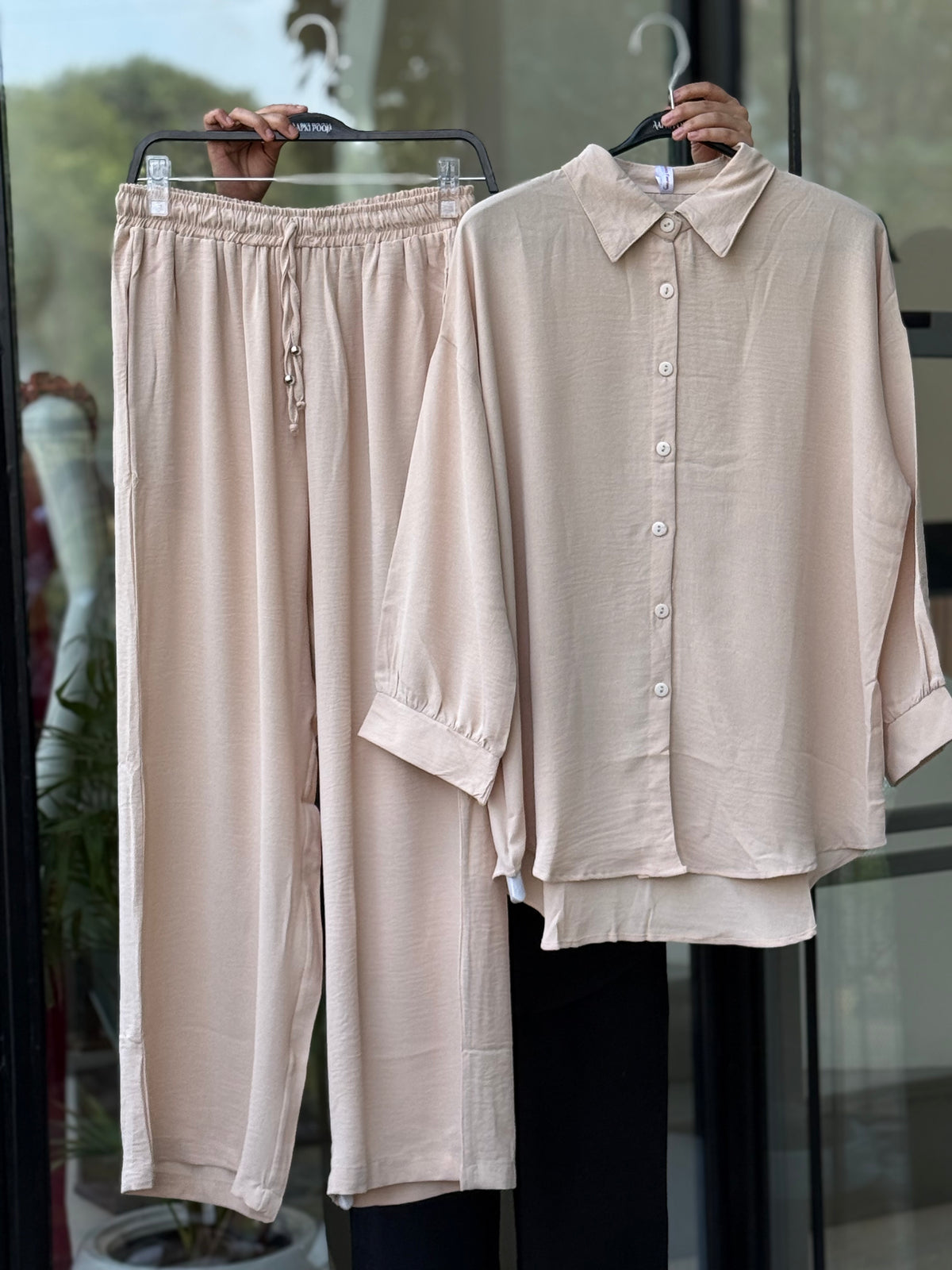 Women’s Elegant Cord  Set – Button-Down Shirt & Relaxed Fit Pants