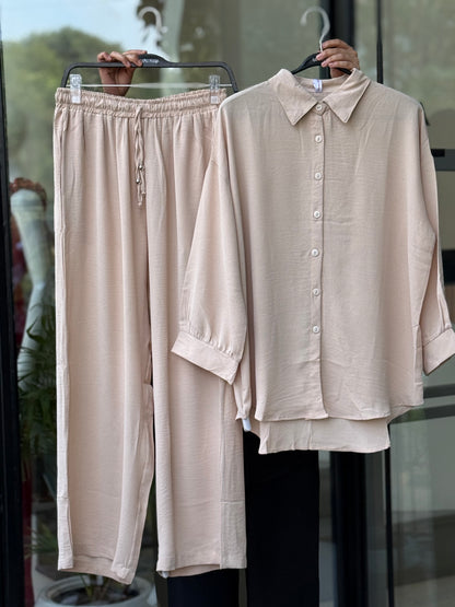Women’s Elegant Cord  Set – Button-Down Shirt & Relaxed Fit Pants