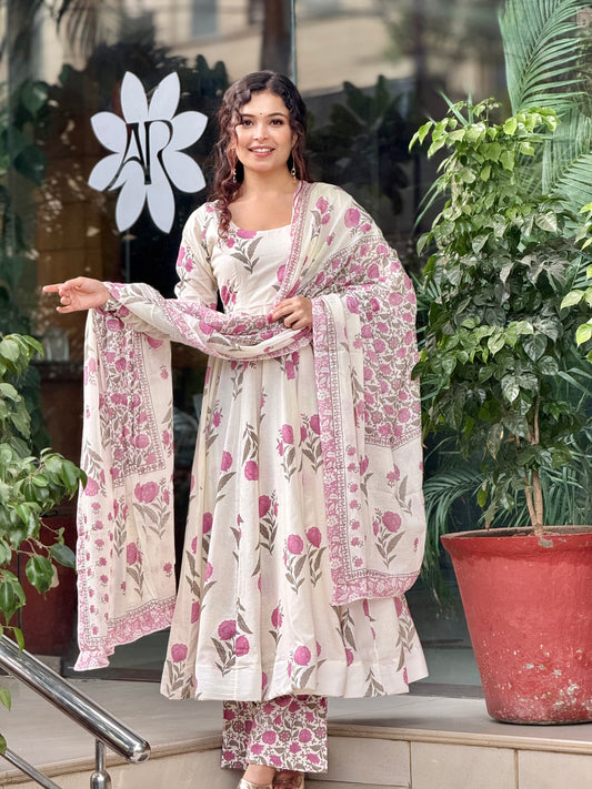 Anarkali cotton ghera suit set
