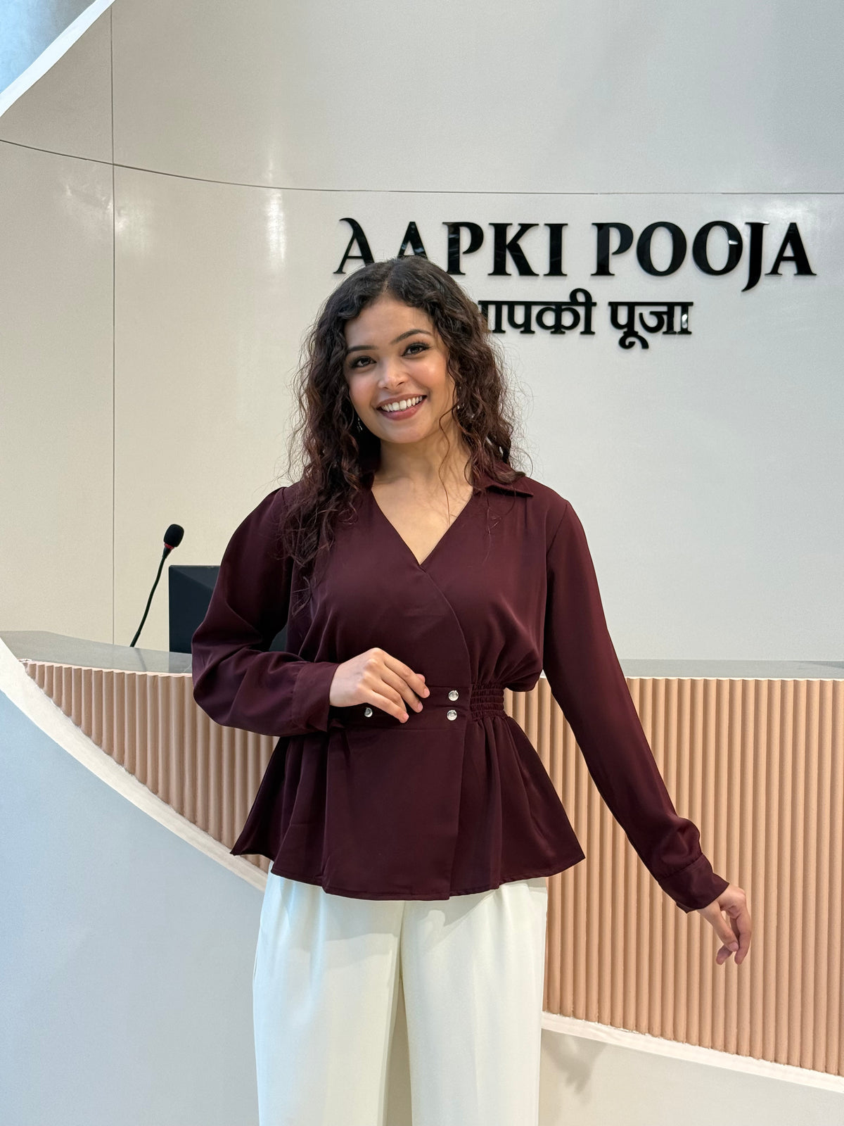 ￼full sleeves V nack formal Top