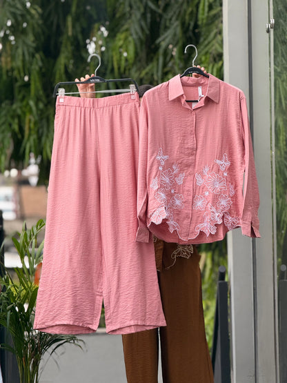 Embroidered shirt pant co-ord set