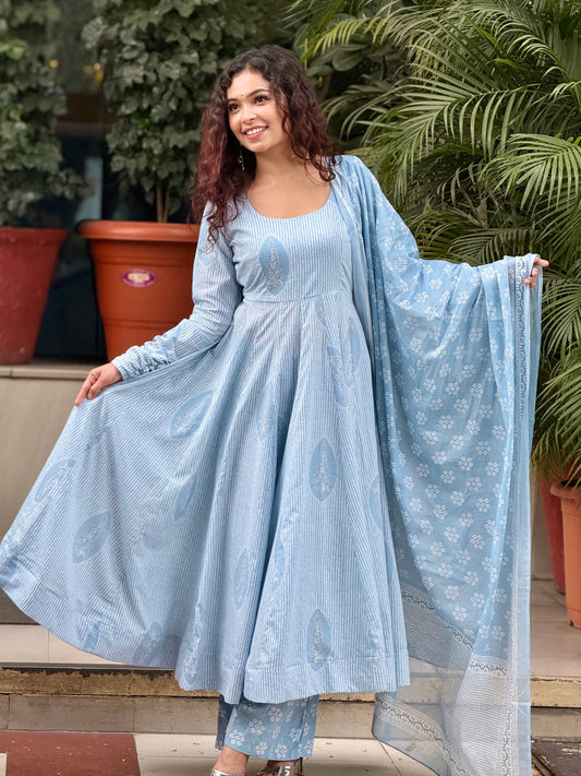 Anarkali pure cotton ghera suits set