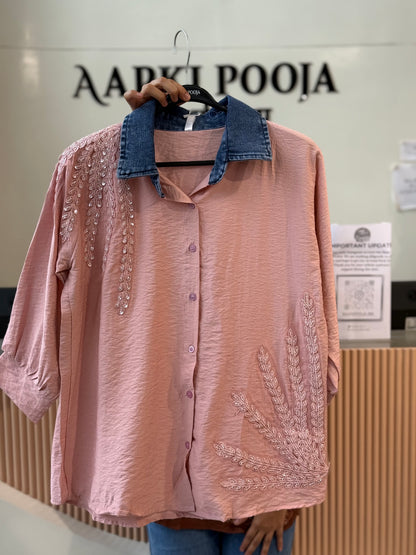 Partywear shirt with denim collar
