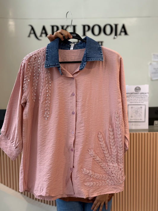 Partywear shirt with denim collar