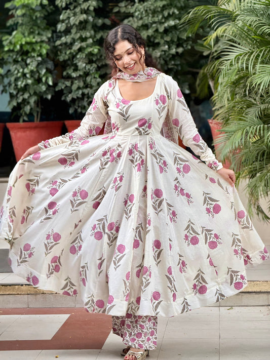 Anarkali cotton ghera suit set