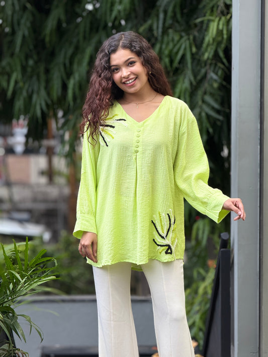 embroidered button detail top.
