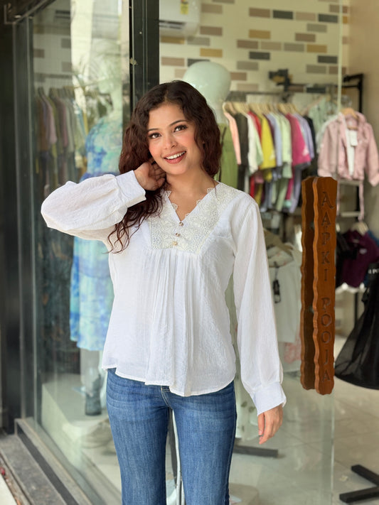 Elegant Lace Panel Cotton Top