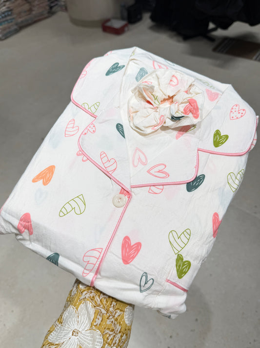 Sweet Hearts Cloud Cotton 4-Piece Night Suit Set