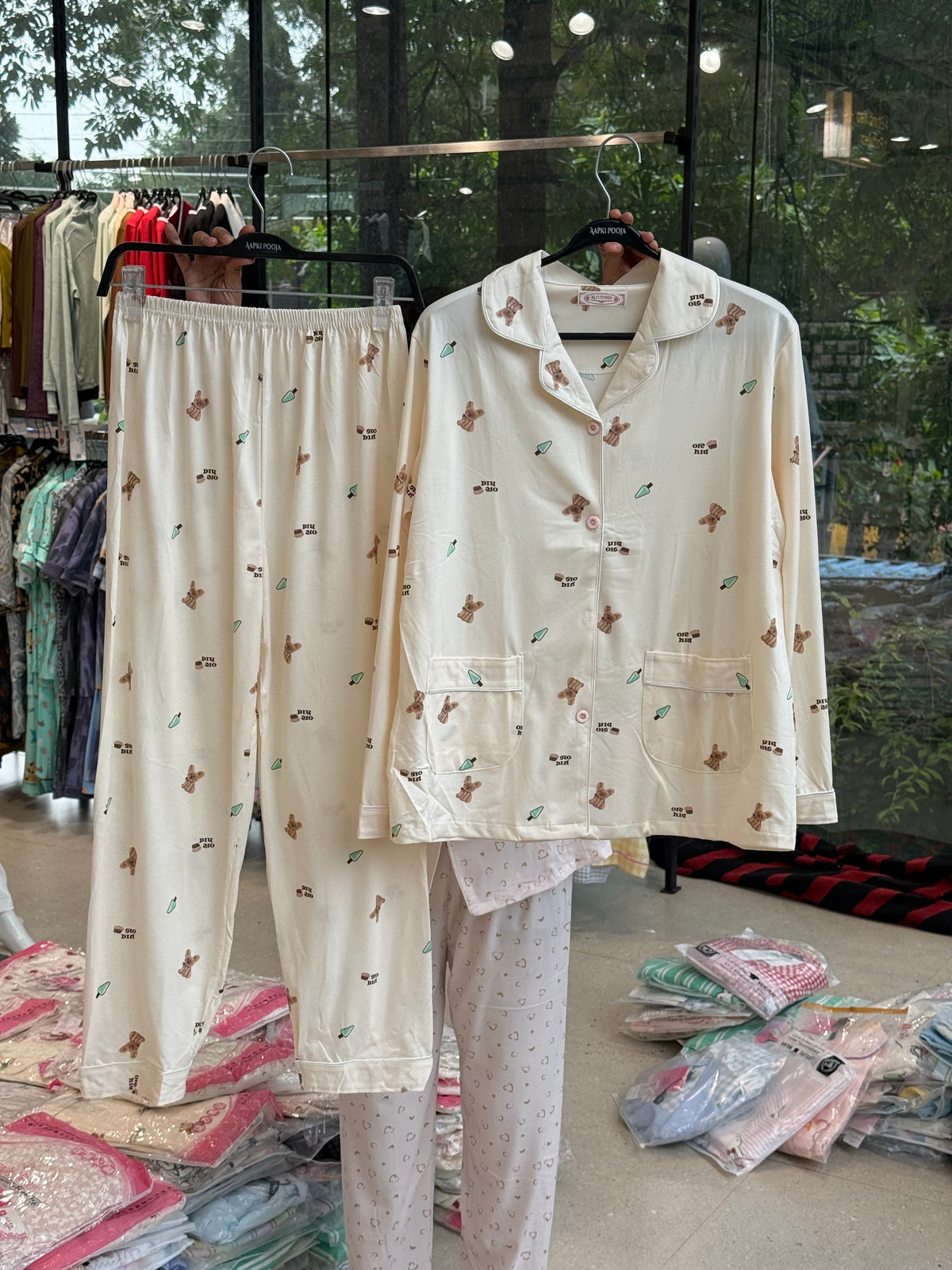 Bear ice cream 2 piece full sleeve night suit set
