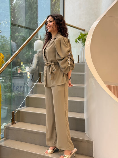 Party wear, balloon, sleeves ￼Blazer and Trousers Co-ord Set