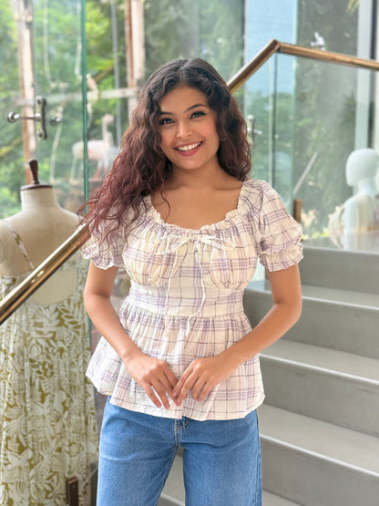 Smocked checks padded Top  ￼