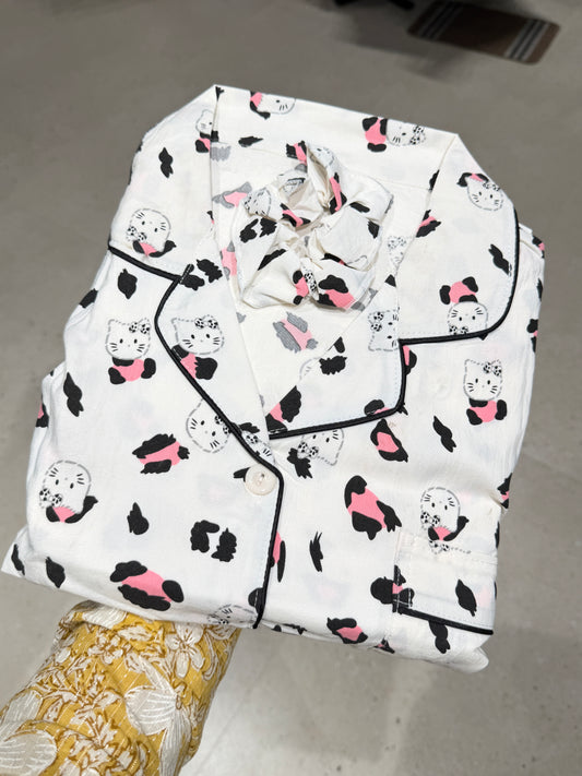 Kitty Print Cloud Cotton 4-Piece Night Suit Set