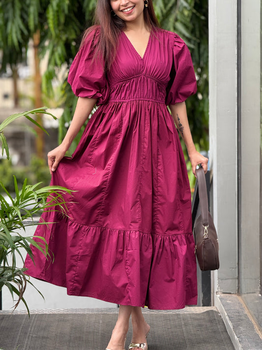 Wine one piece midi dress