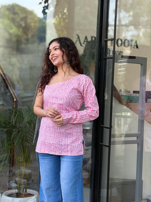 One-Shoulder Printed Cotton Top