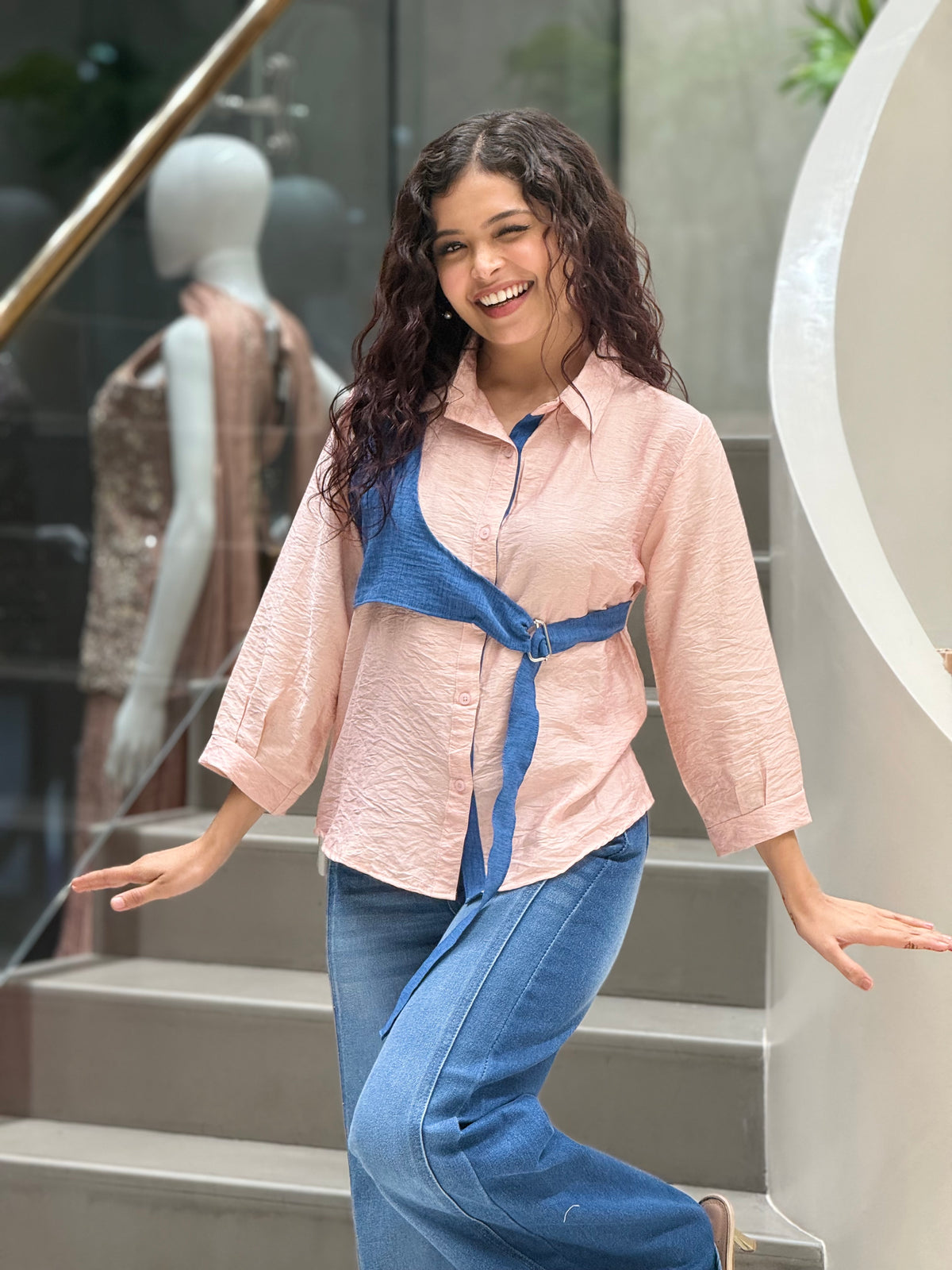 Partywear inbuilt belt shirt