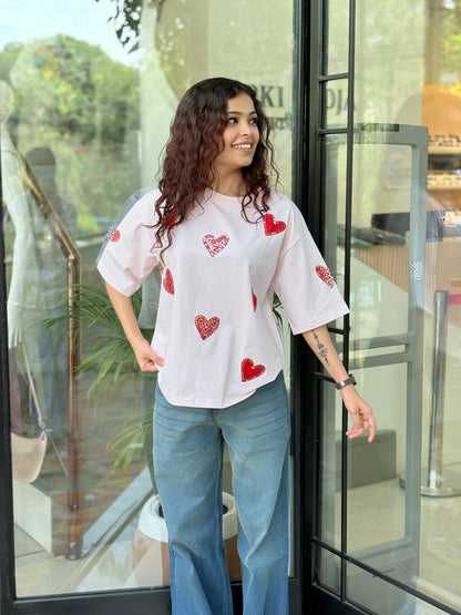 Sparkly Sequin Heart Casual Tee