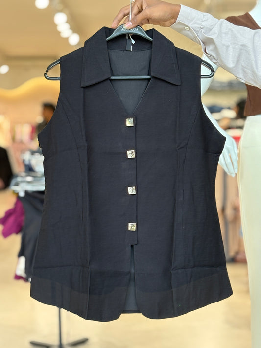 Black Tailored Sleeveless Waistcoat Top