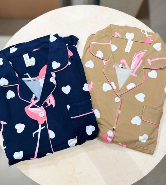 Flamingo heart 2 piece night suit set