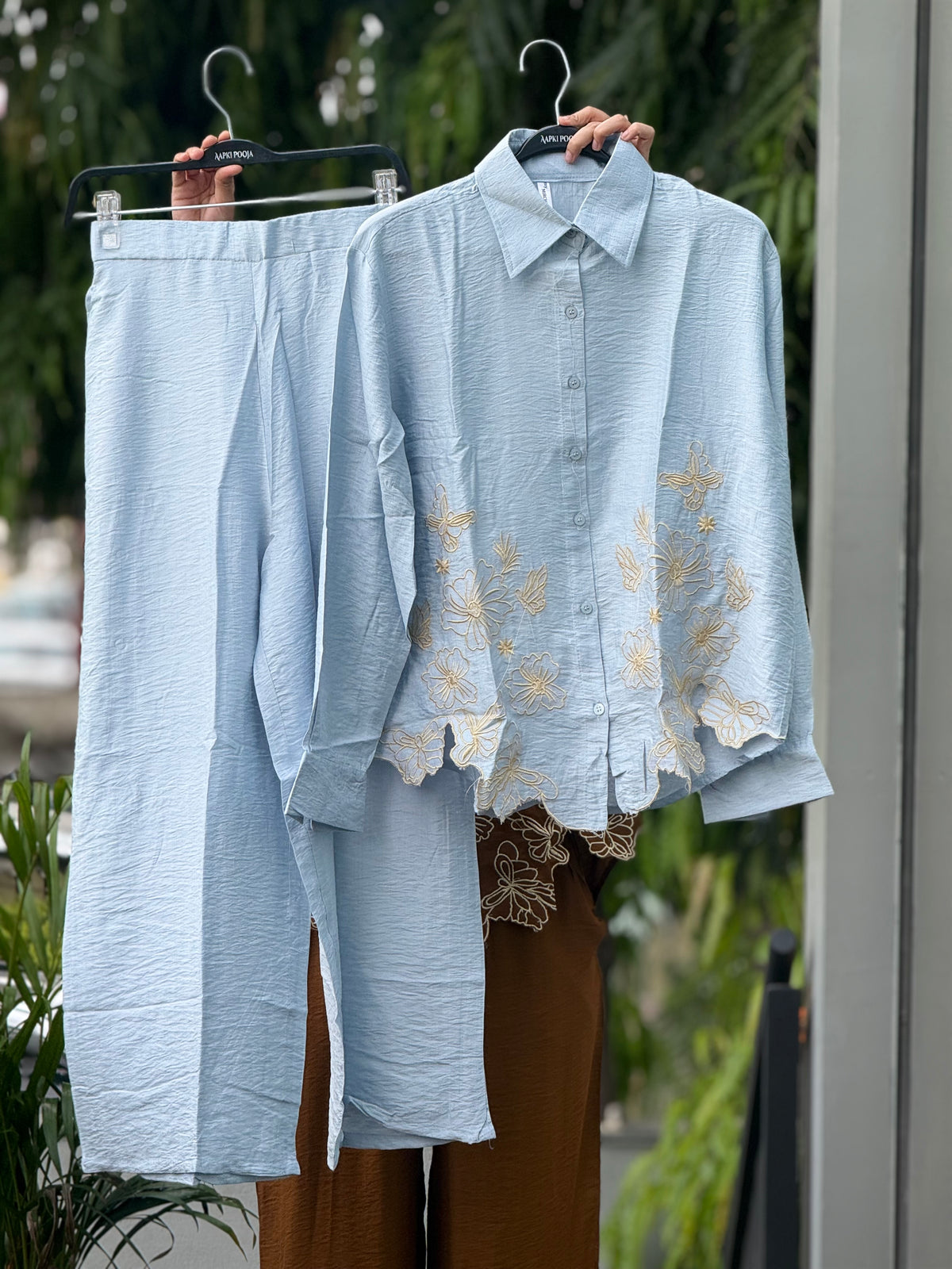 Embroidered shirt pant co-ord set