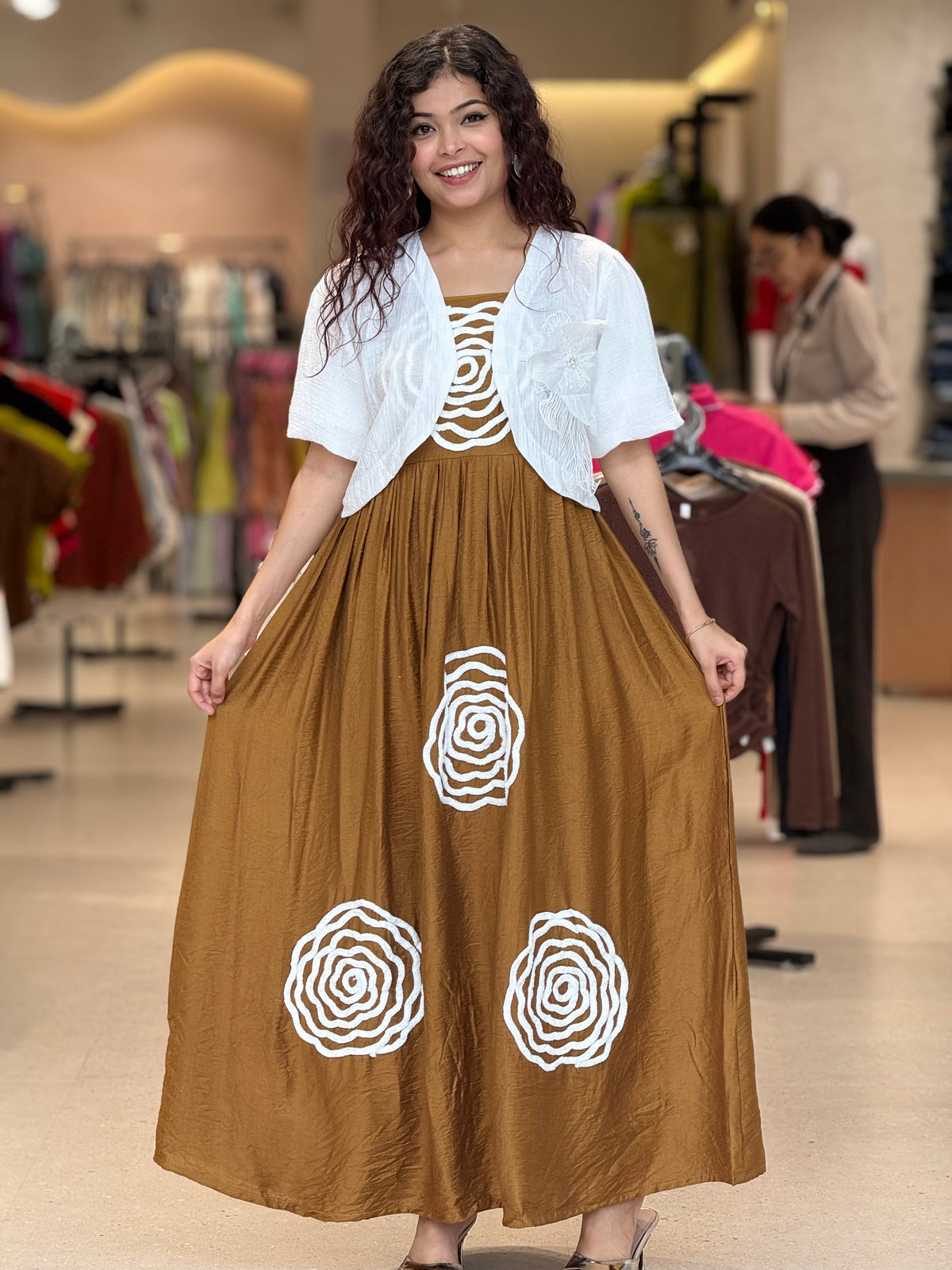 floor length partywear dress with jacket
