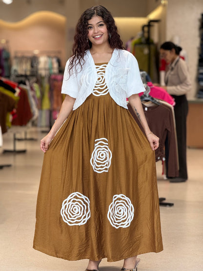 floor length partywear dress with jacket