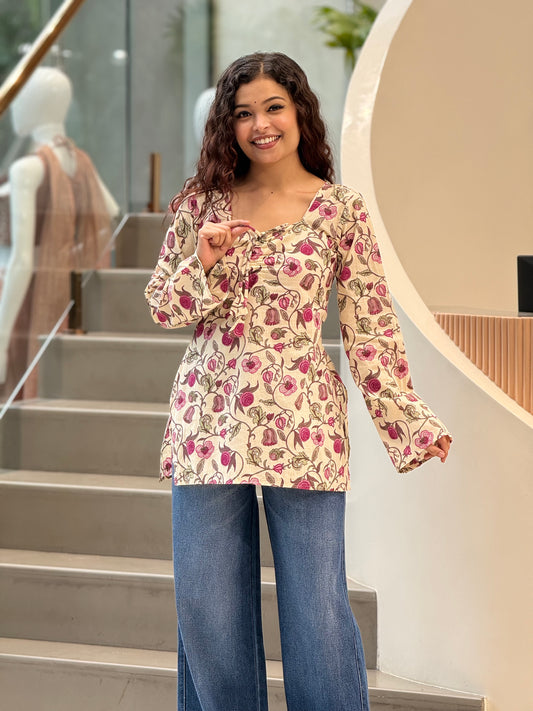 full sleeves short kurti with back dori