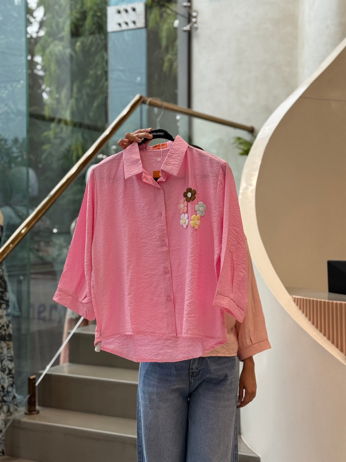 Partywear shirt with floral patch