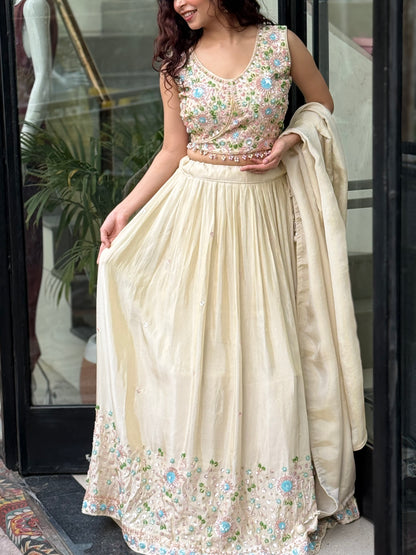 Cream lehanga with handwork