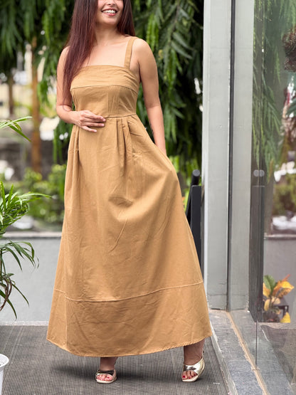 Tan brown one piece dress