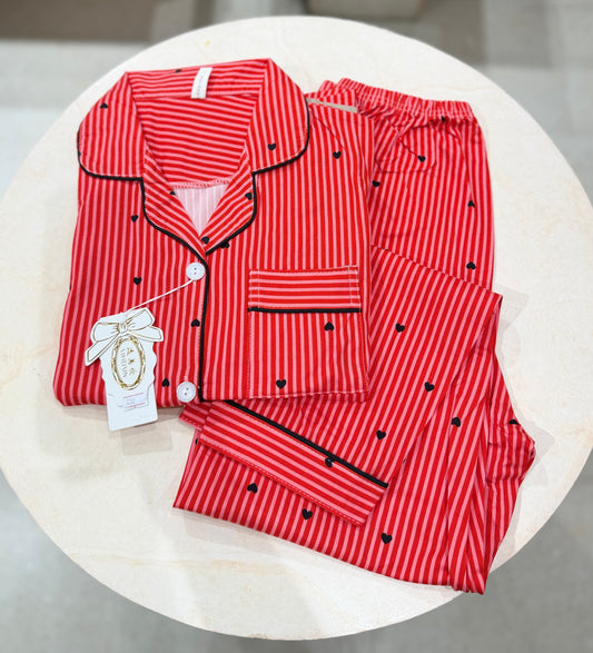 horizontal lines with little heart 2 piece night suit set
