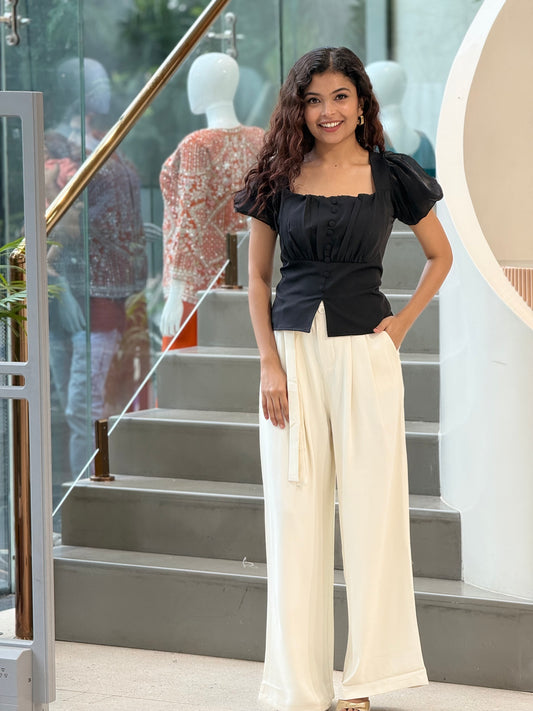 Partywear top with puff sleeves