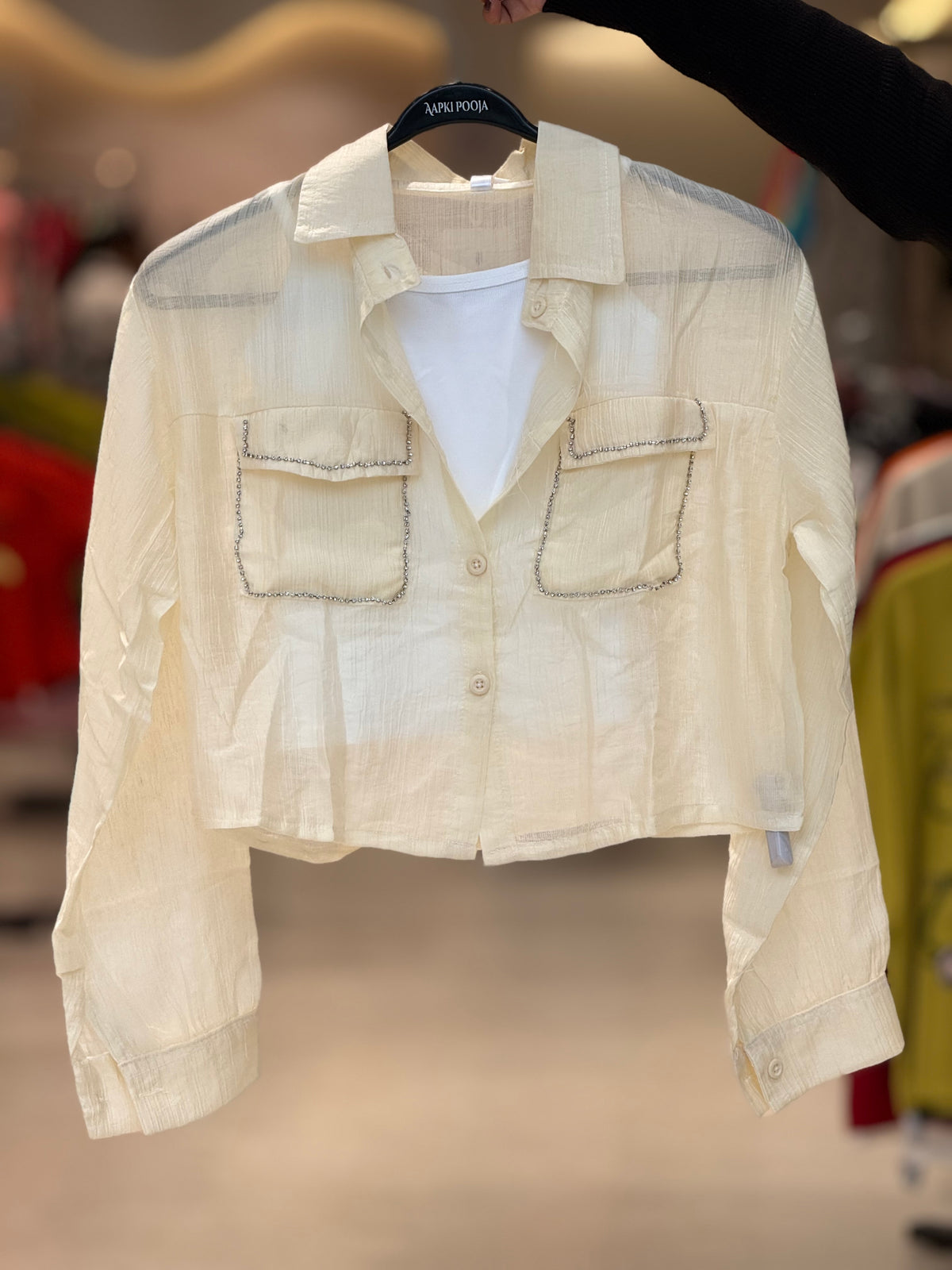 partywear stone work see through shirt