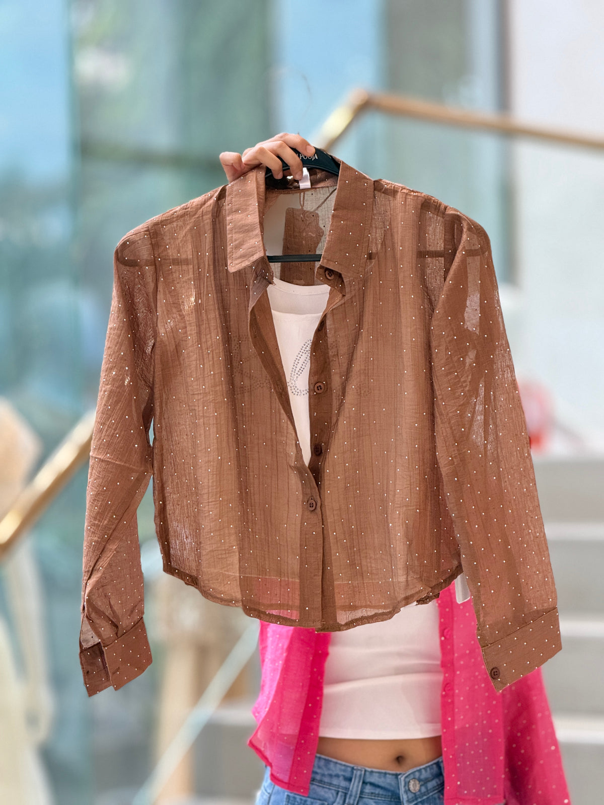 Sparkle partywear shirt with inner