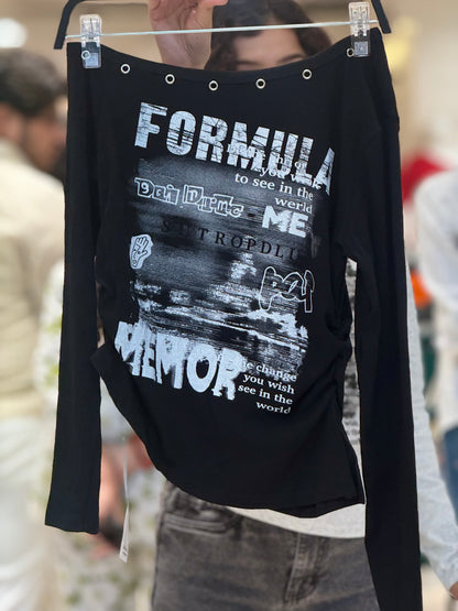 one side down shoulder full sleeve T-shirt