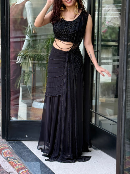 Black Glam Drape Partywear Saree