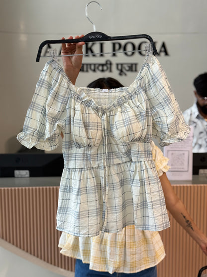 Smocked checks padded Top  ￼