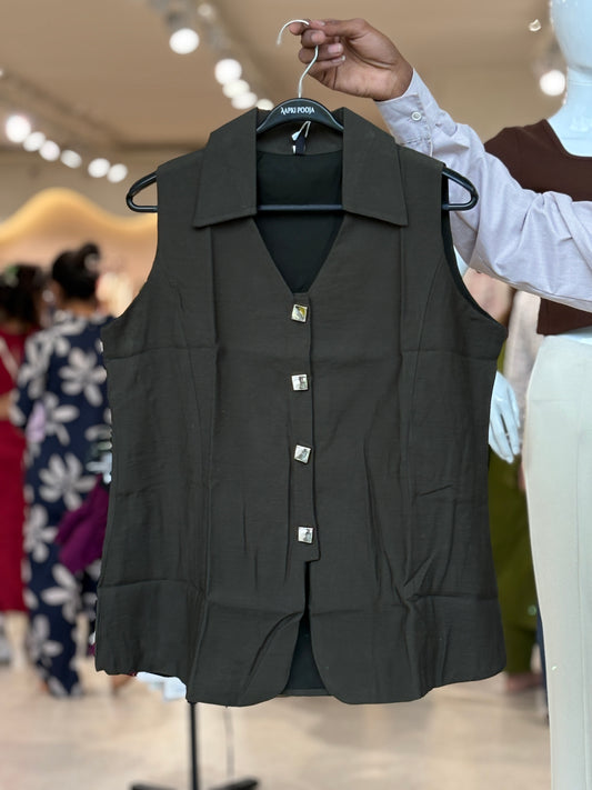 Black Tailored Sleeveless Waistcoat Top