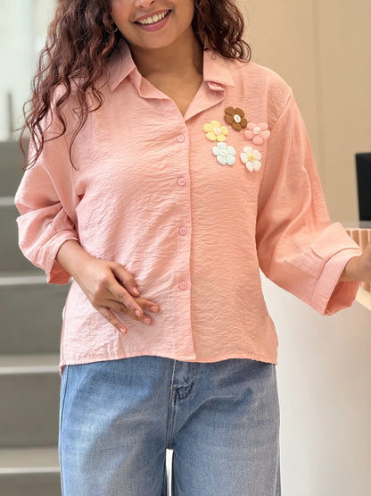Partywear shirt with floral patch