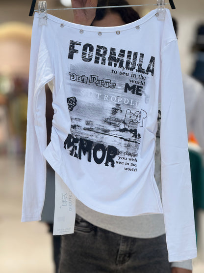 one side down shoulder full sleeve T-shirt