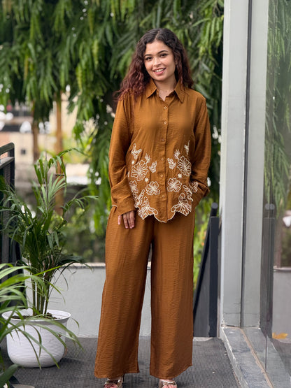 Embroidered shirt pant co-ord set