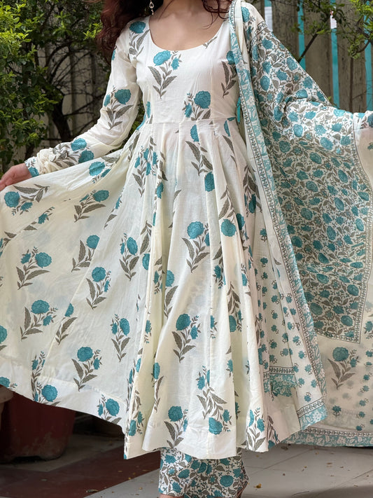 Anarkali ghera cotton suit set