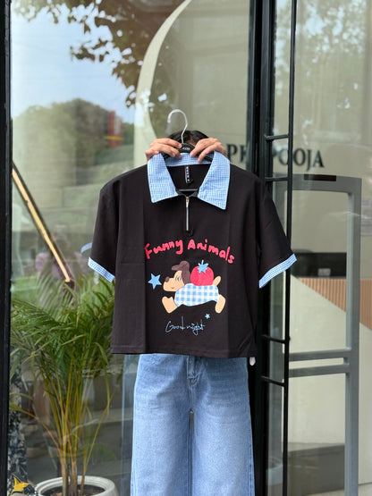 Graphic polo top
