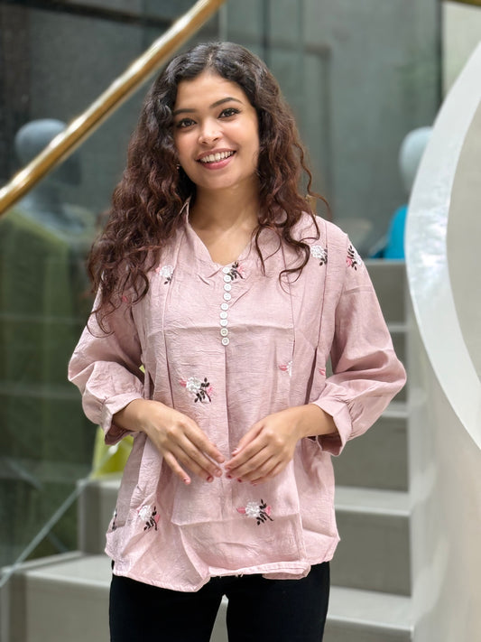 Embroidered top with button detail