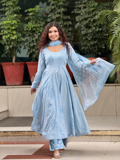 Anarkali pure cotton ghera suits set