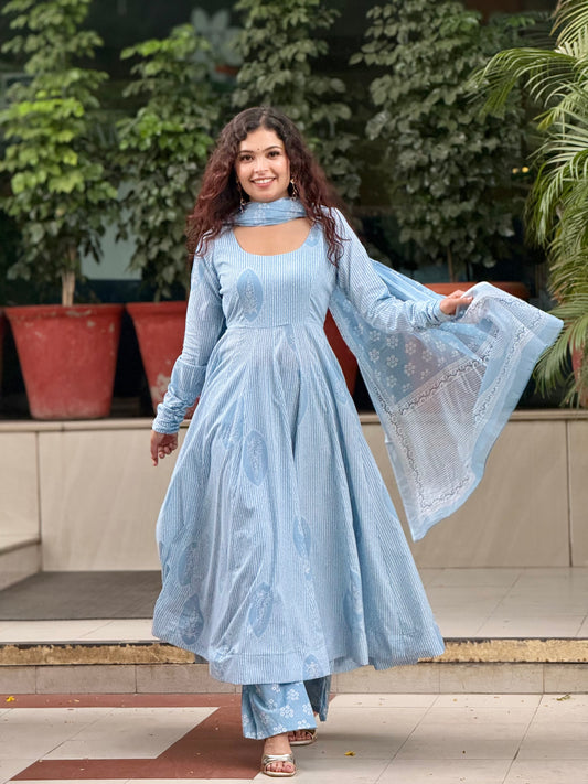 Anarkali pure cotton ghera suits set